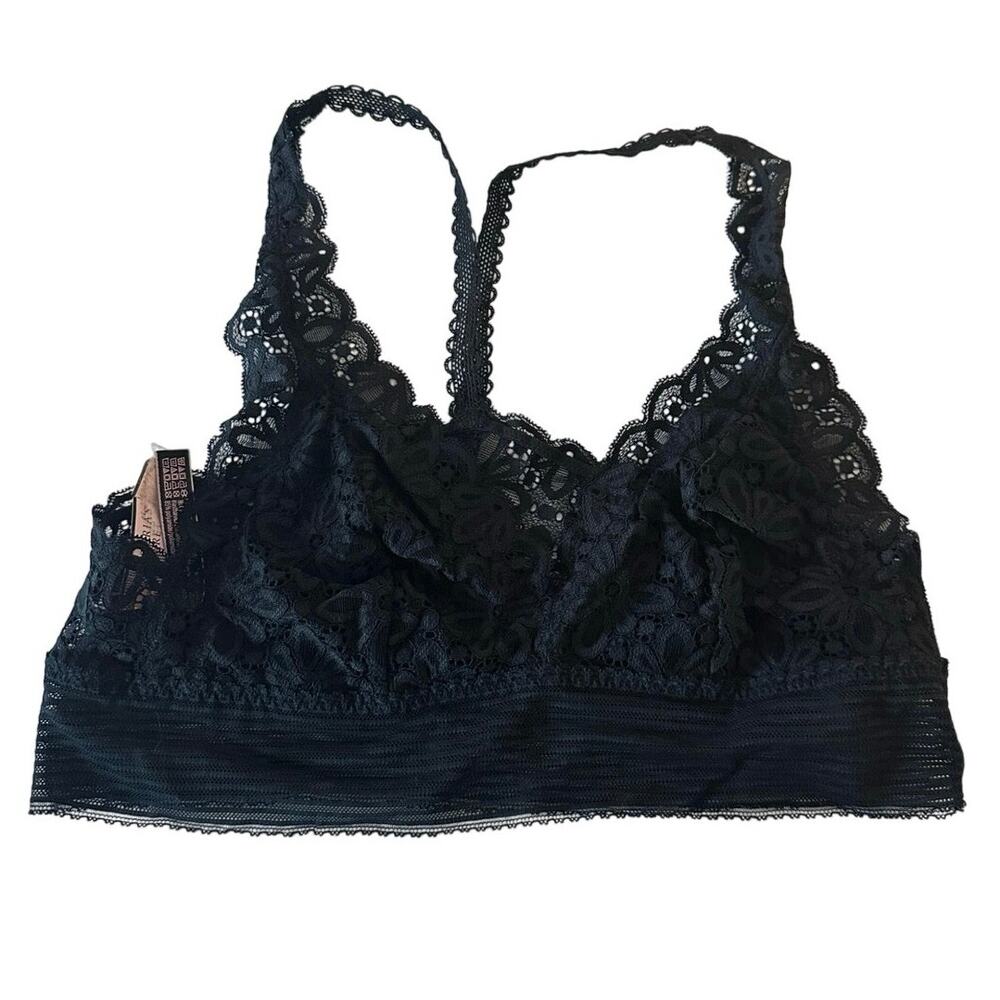 Victorias Secret NWT Black Lace Racerback Bralette Size M Stretchy Dark Coquette